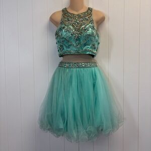 Vintage Cinderella Prom Beaded Tulle 2pc Skirt Top Set Size 9 Fairy Princess
